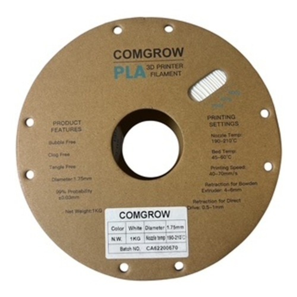 Comgrow White PLA 3D Printer Filament 1.75mm 1kg Spool Clog-Free Bubble-Free - Picture 2 of 6